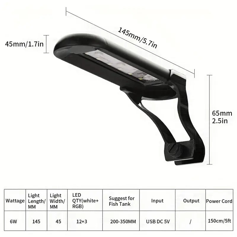 Clip On Aquarium LED Light USB RGB/White 14 Lighting Modes 5 Brightness Adjustment
