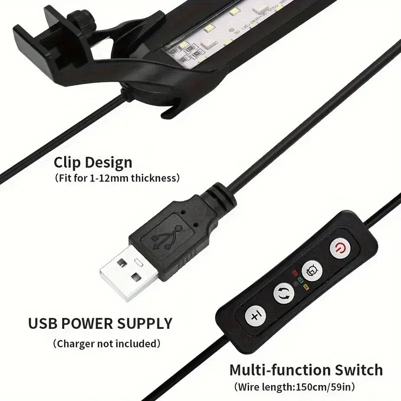 Clip On Aquarium LED Light USB RGB/White 14 Lighting Modes 5 Brightness Adjustment
