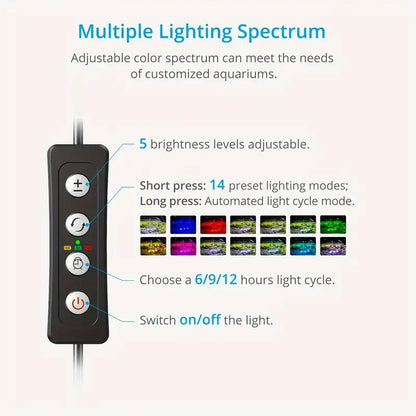 Clip On Aquarium LED  Light USB RGB/White 14 Lighting Modes 5 Brightness Adjustment