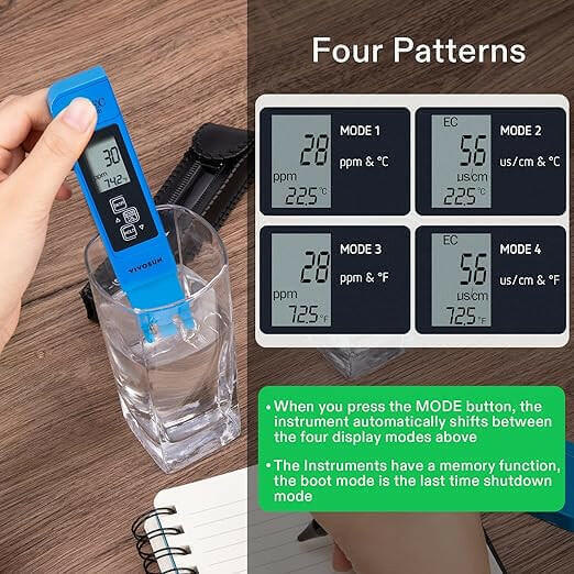 TDS Meter, 3 in 1 TDS, EC & Temperature Meter Aquarium, RO/DI System..