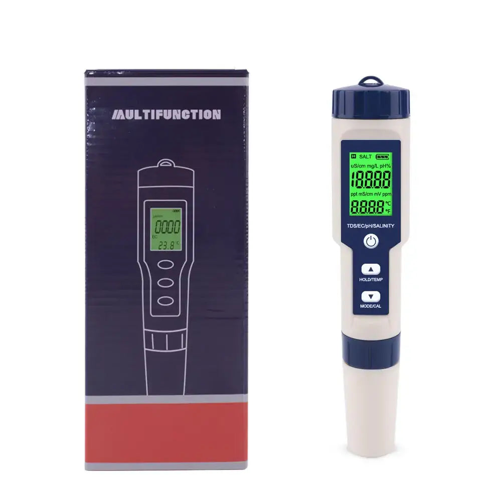 5 in 1 TDS/EC/PH/Salinity/Temperature Meter Digital Water Quality Monitor Tester