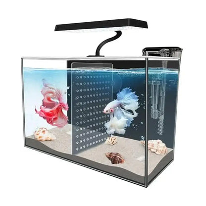 3 Gallon Nano Glass Betta Fish Tank LED Filter Separator Black Square Aquarium