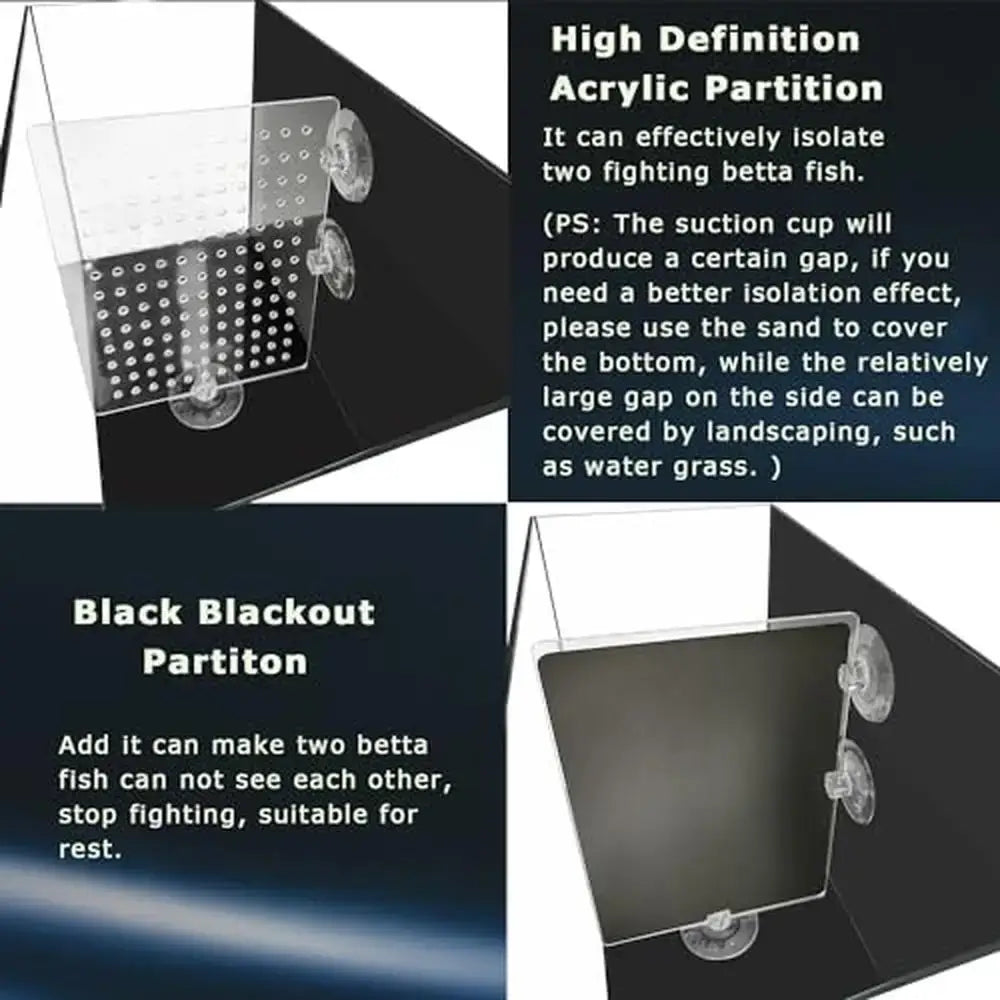 3 Gallon Nano Glass Betta Fish Tank LED Filter Separator Black Square Aquarium