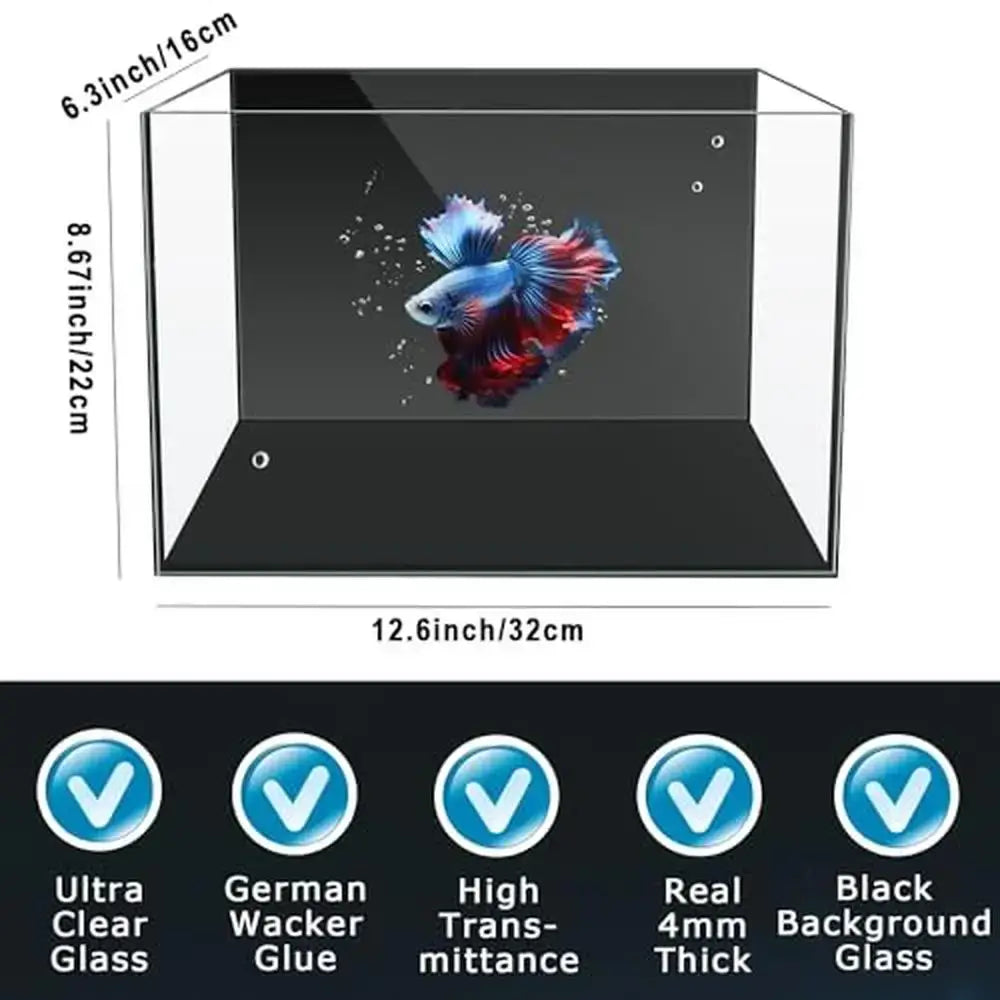 3 Gallon Nano Glass Betta Fish Tank LED Filter Separator Black Square Aquarium