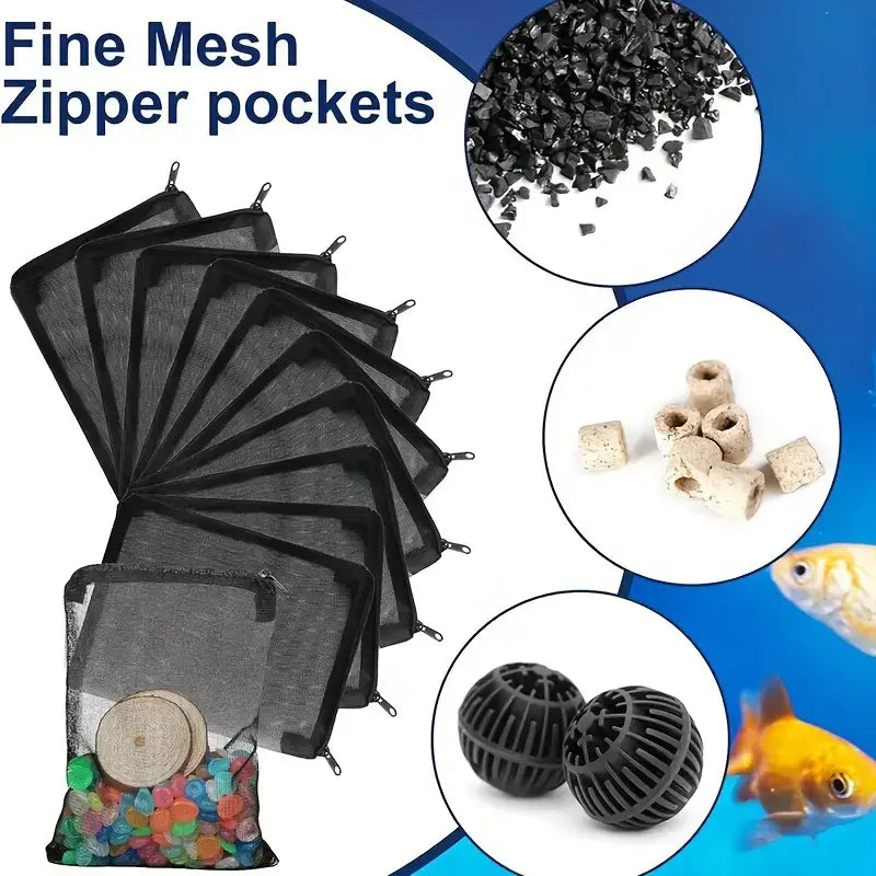 10pcs Aquarium Filter Bags with Zipper, for Activated Carbon, Ceramic Ring And More